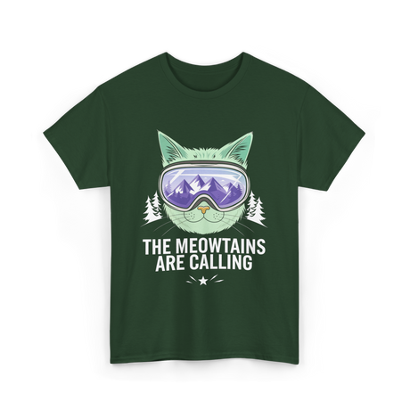 The Meowtains Are Calling Snowboard T-Shirt - Forest Green