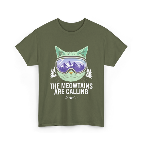 The Meowtains Are Calling Snowboard T-Shirt - Military Green