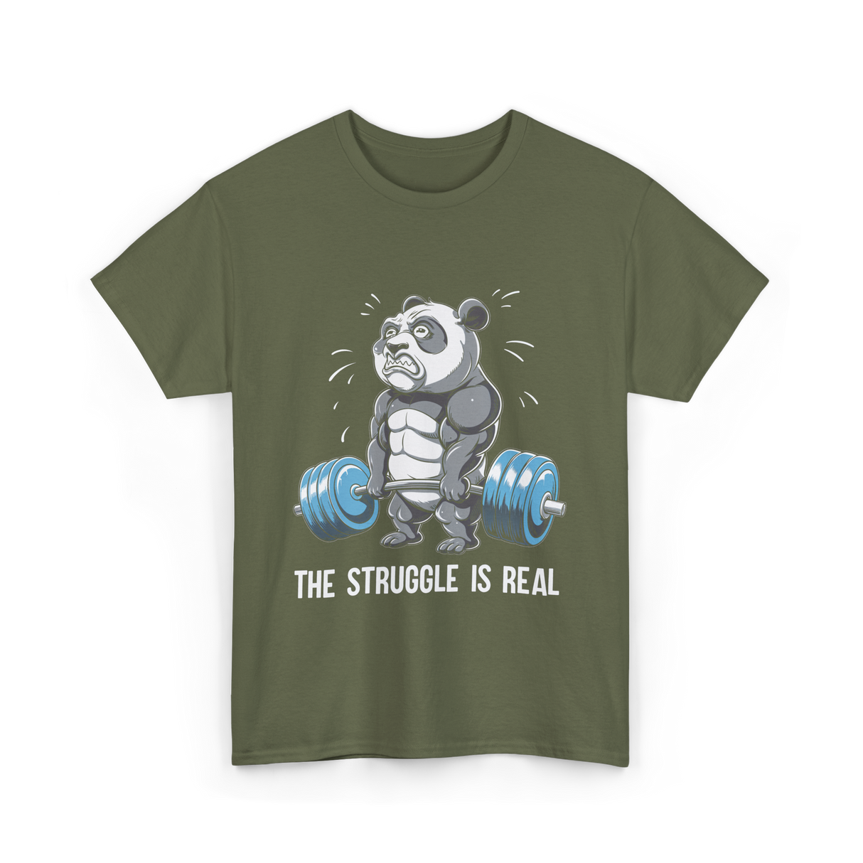 The Struggle Is Real Panda Fitness T-Shirt - Military Green