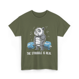 The Struggle Is Real Panda Fitness T-Shirt - Military Green