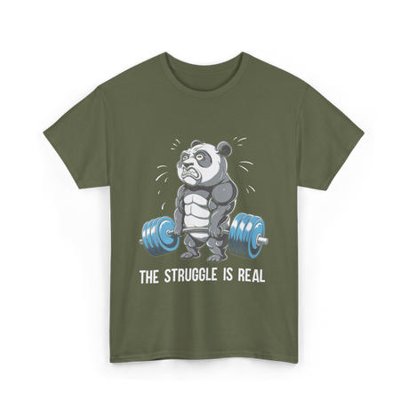 The Struggle Is Real Panda Fitness T-Shirt - Military Green