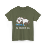 The Struggle Is Real Panda Fitness T-Shirt - Military Green