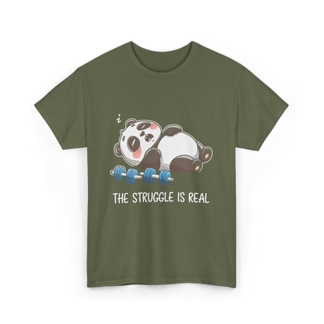 The Struggle Is Real Panda Fitness T-Shirt - Military Green