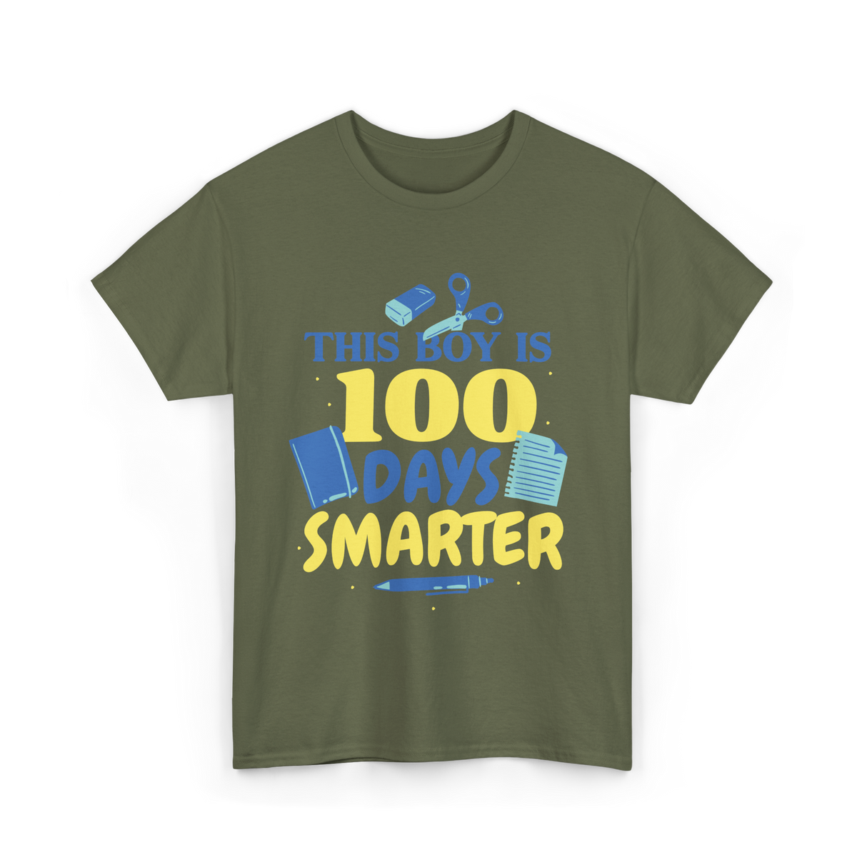 This Boy Is 100 Days Smarter Kids T-Shirt - Military Green