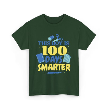 This Boy Is 100 Days Smarter Kids T-Shirt - Forest Green