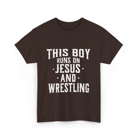 This Boy Runs On Jesus Wrestling T-Shirt - Dark Chocolate