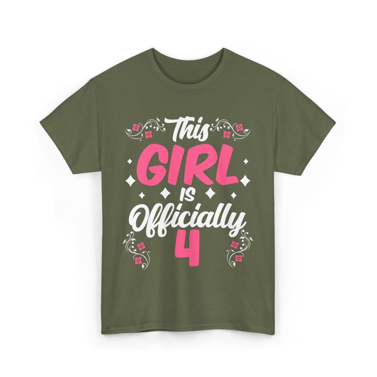 This Girl Is Officially 4 Birthday T-Shirt - Military Green