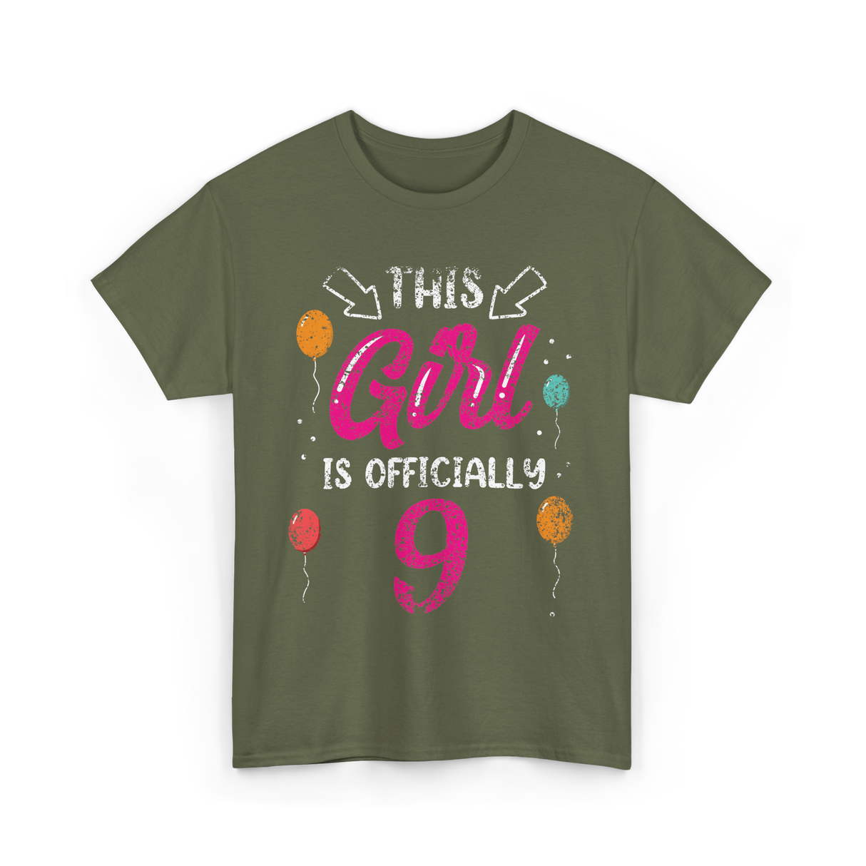 This Girl Is Officially 9 Birthday T-Shirt - Military Green