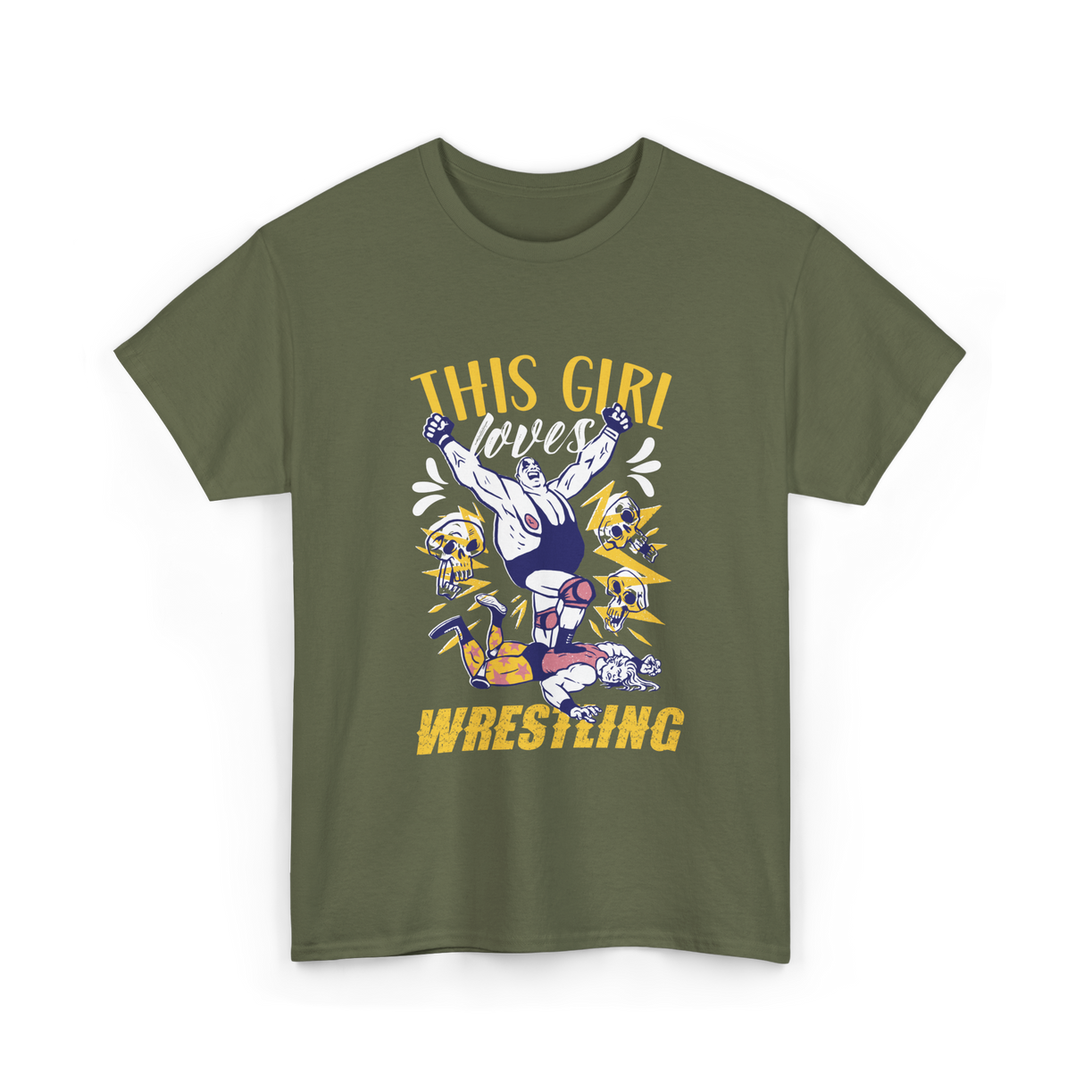 This Girl Loves Wrestling T-Shirt - Military Green