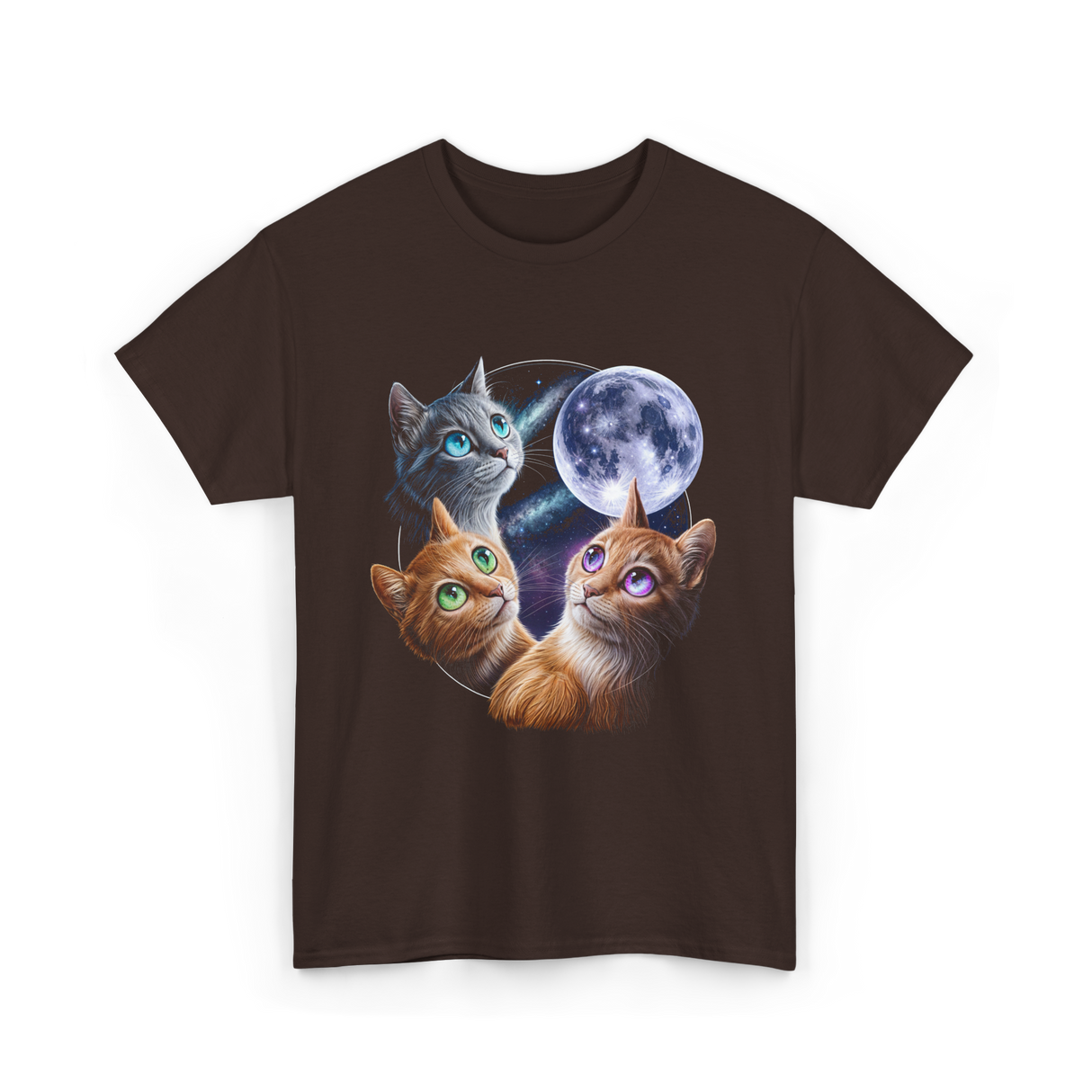 Three Cats Moon Cat T-Shirt - Dark Chocolate