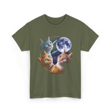 Three Cats Moon Cat T-Shirt - Military Green