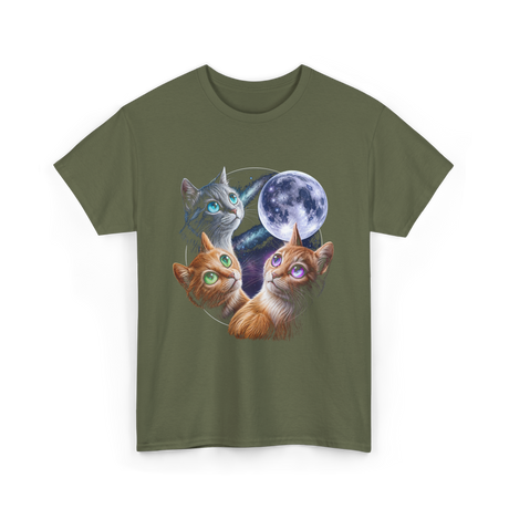 Three Cats Moon Cat T-Shirt - Military Green