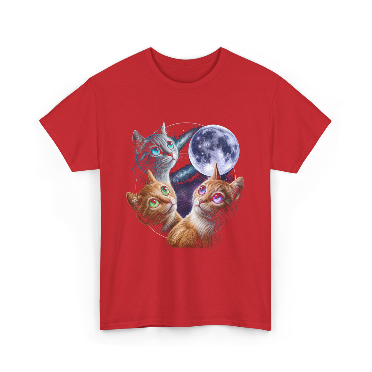 Three Cats Moon Cat T-Shirt - Red