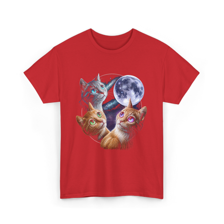 Three Cats Moon Cat T-Shirt - Red