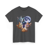 Three Cats Moon Cat T-Shirt - Dark Heather