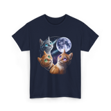 Three Cats Moon Cat T-Shirt - Navy