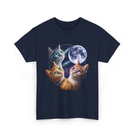 Three Cats Moon Cat T-Shirt - Navy