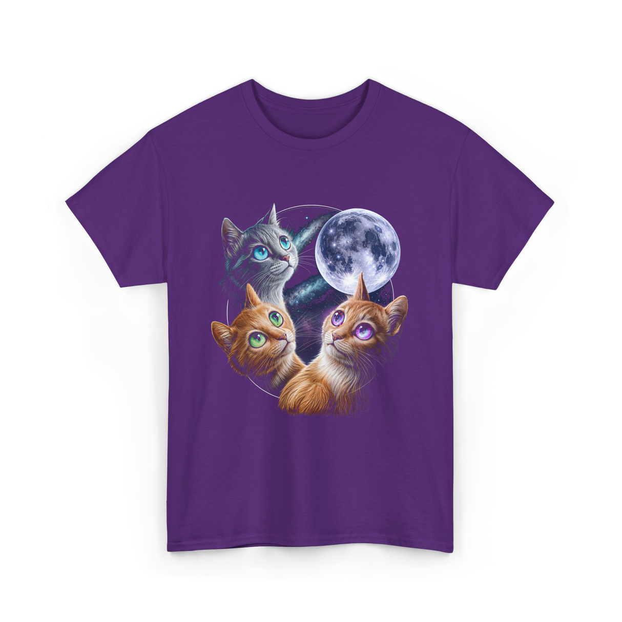 Three Cats Moon Cat T-Shirt - Purple