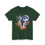 Three Cats Moon Cat T-Shirt - Forest Green