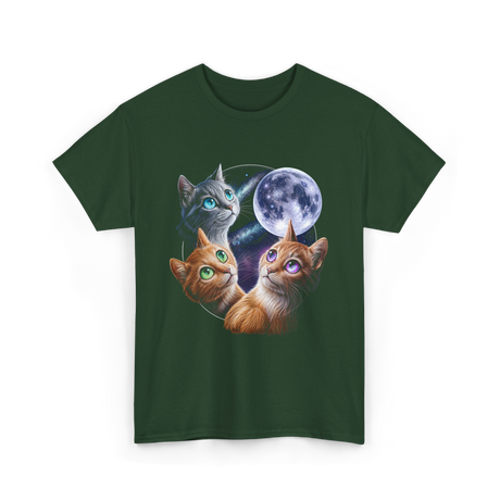 Three Cats Moon Cat T-Shirt - Forest Green