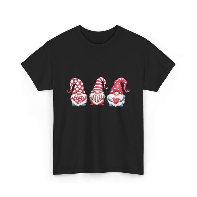 Three Gnomes Holding Heart Gnomes T-Shirt - Black