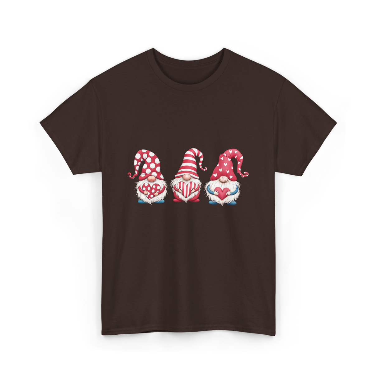 Three Gnomes Holding Heart Gnomes T-Shirt - Dark Chocolate