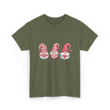 Three Gnomes Holding Heart Gnomes T-Shirt - Military Green