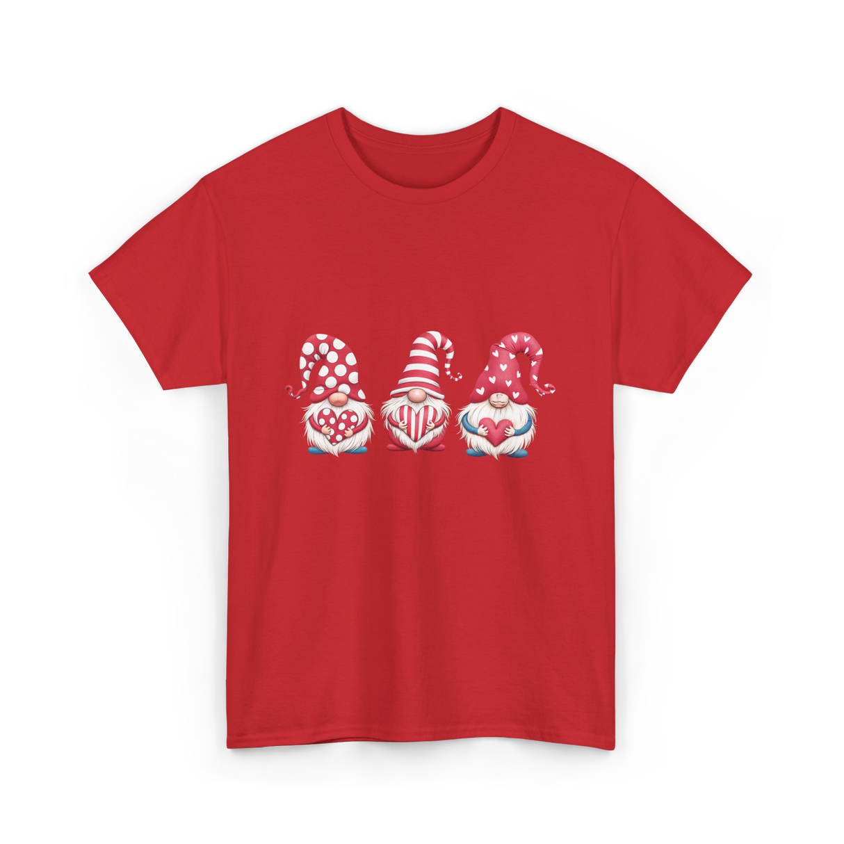 Three Gnomes Holding Heart Gnomes T-Shirt - Red