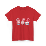 Three Gnomes Holding Heart Gnomes T-Shirt - Red