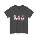 Three Gnomes Holding Heart Gnomes T-Shirt - Dark Heather