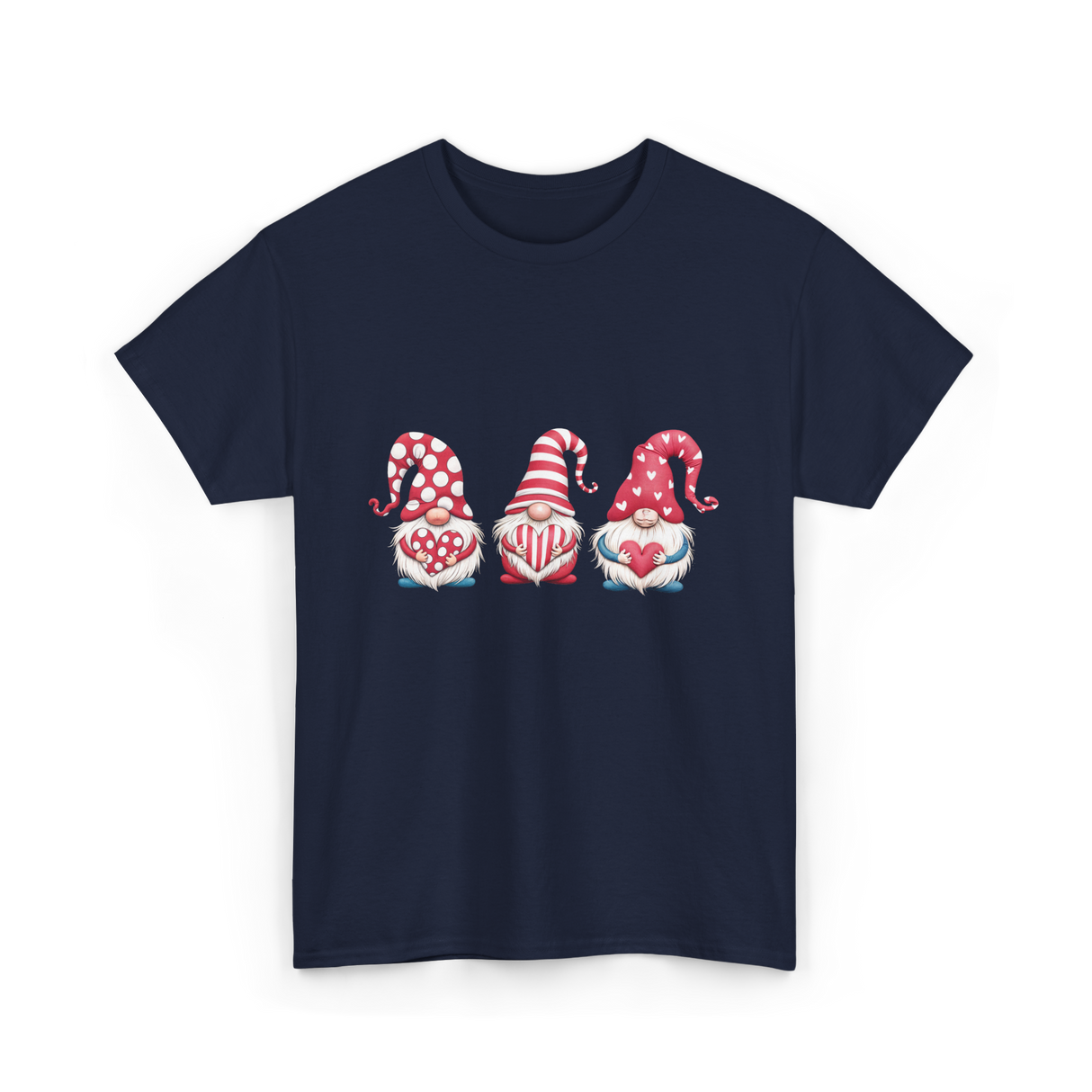 Three Gnomes Holding Heart Gnomes T-Shirt - Navy