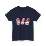 Three Gnomes Holding Heart Gnomes T-Shirt - Navy