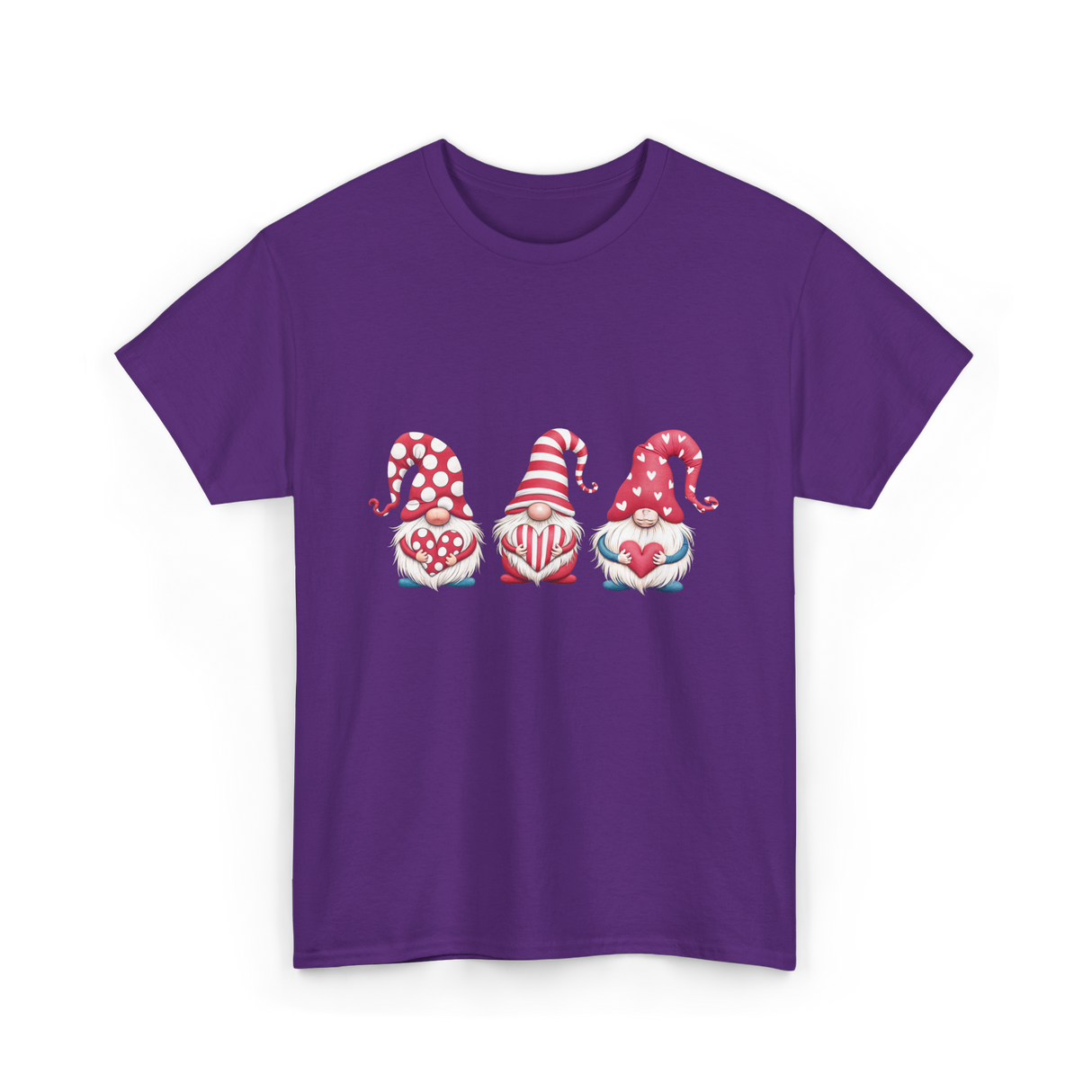 Three Gnomes Holding Heart Gnomes T-Shirt - Purple