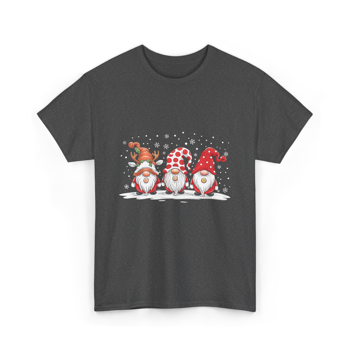 Three Gnomes Winter Christmas T-Shirt - Dark Heather