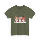 Three Gnomes Winter Christmas T-Shirt - Military Green