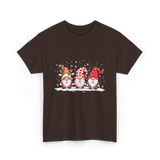 Three Gnomes Winter Christmas T-Shirt - Dark Chocolate