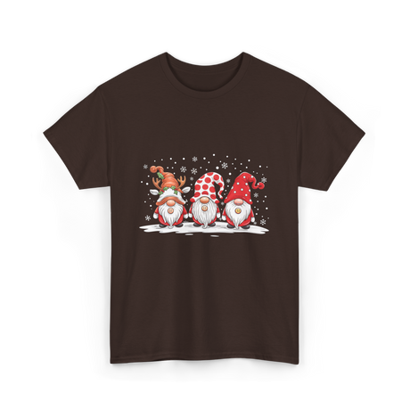 Three Gnomes Winter Christmas T-Shirt - Dark Chocolate