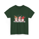 Three Gnomes Winter Christmas T-Shirt - Forest Green