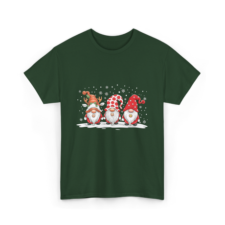 Three Gnomes Winter Christmas T-Shirt - Forest Green