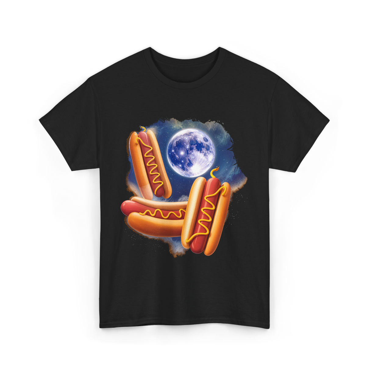 Three Hotdogs Moon Hotdog T-Shirt - Black