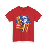 Three Hotdogs Moon Hotdog T-Shirt - Red