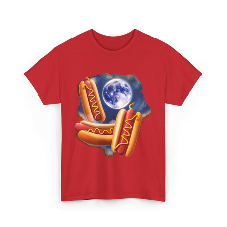 Three Hotdogs Moon Hotdog T-Shirt - Red