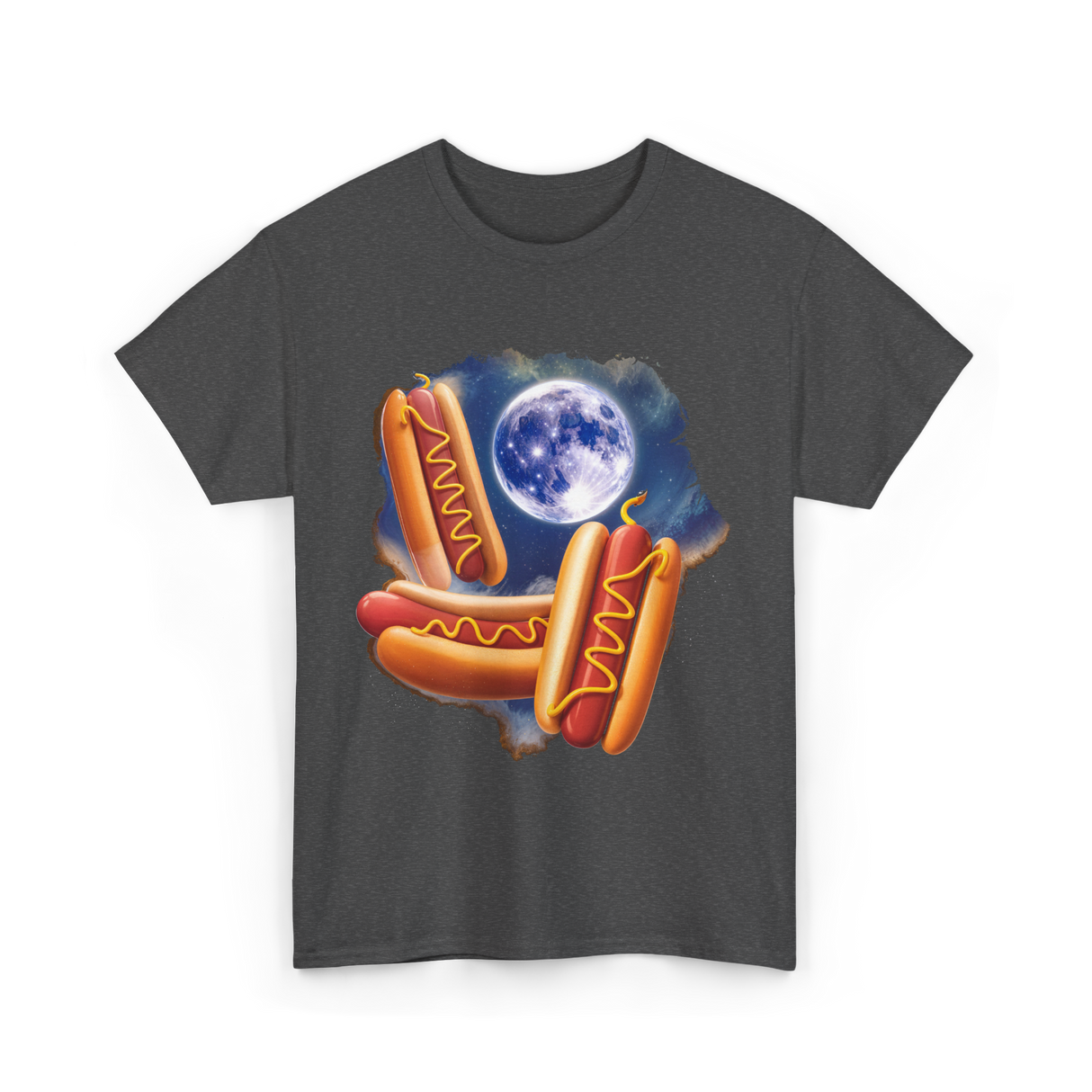 Three Hotdogs Moon Hotdog T-Shirt - Dark Heather