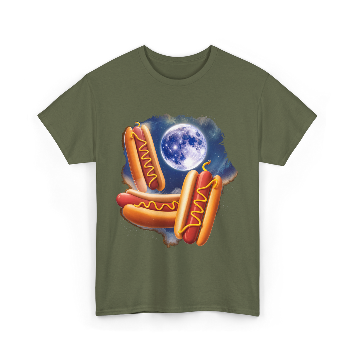 Three Hotdogs Moon Hotdog T-Shirt - Military Green