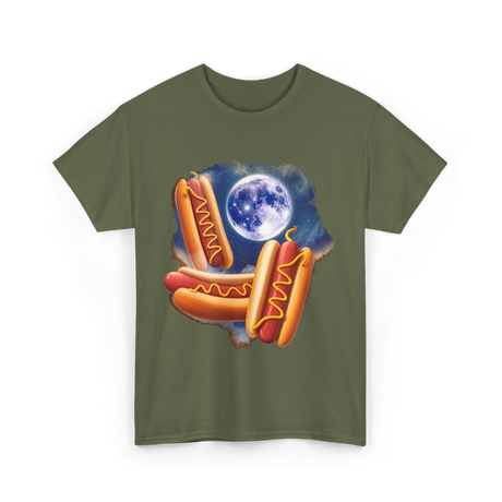 Three Hotdogs Moon Hotdog T-Shirt - Military Green