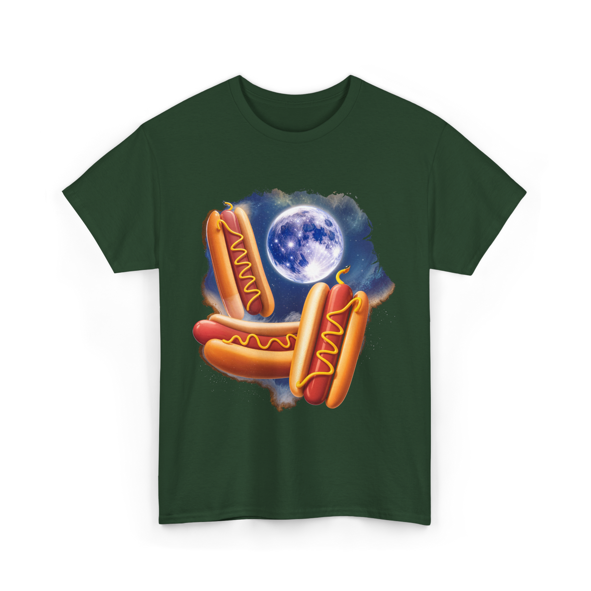 Three Hotdogs Moon Hotdog T-Shirt - Forest Green