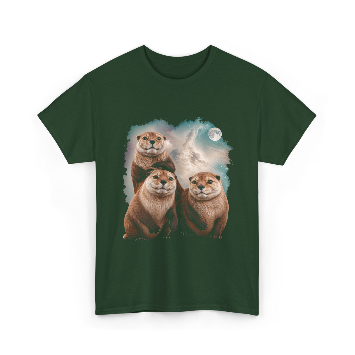 Three Otters Howling Otter T-Shirt - Forest Green