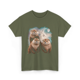 Three Otters Howling Otter T-Shirt - Military Green