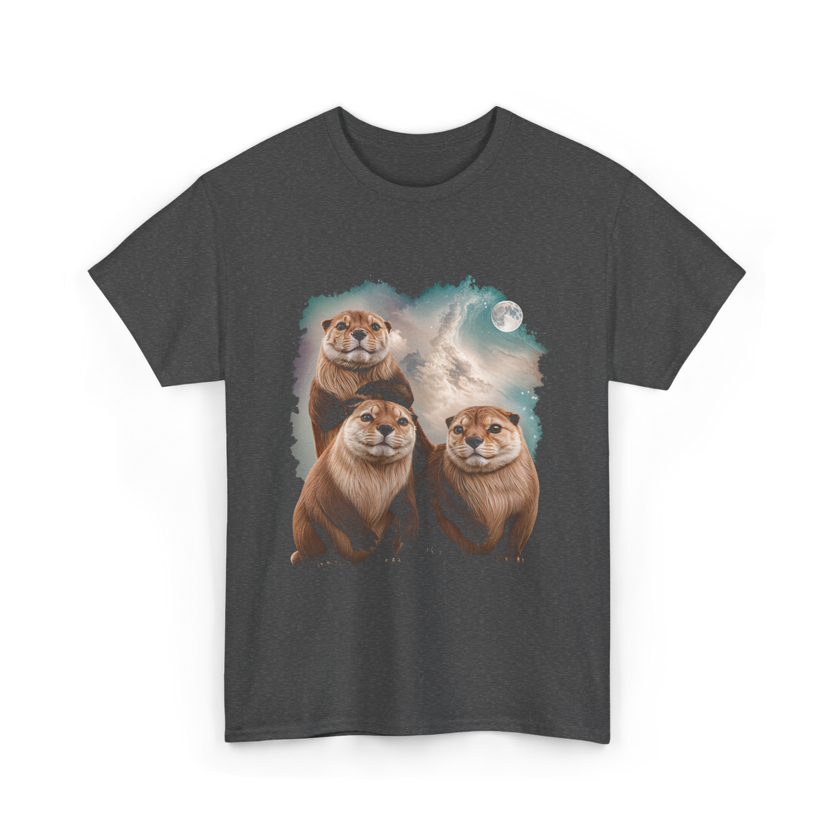 Three Otters Howling Otter T-Shirt - Dark Heather