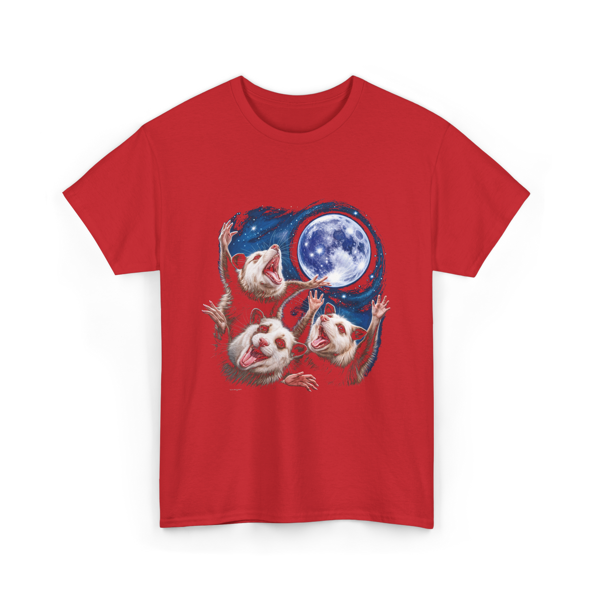 Three Possums Moon Opossum T-Shirt - Red